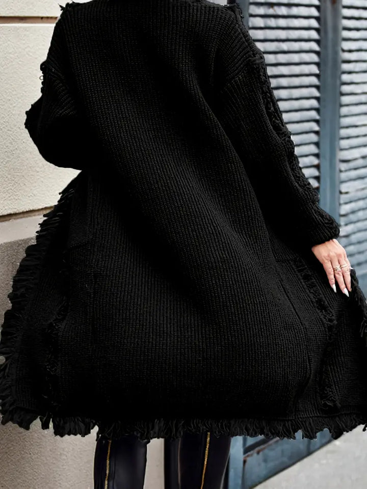 Ramziya - Elegant Long Tassel Cardigan With Pocket