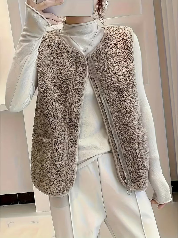 Laviis - Plush Fleece Vest With Pockets