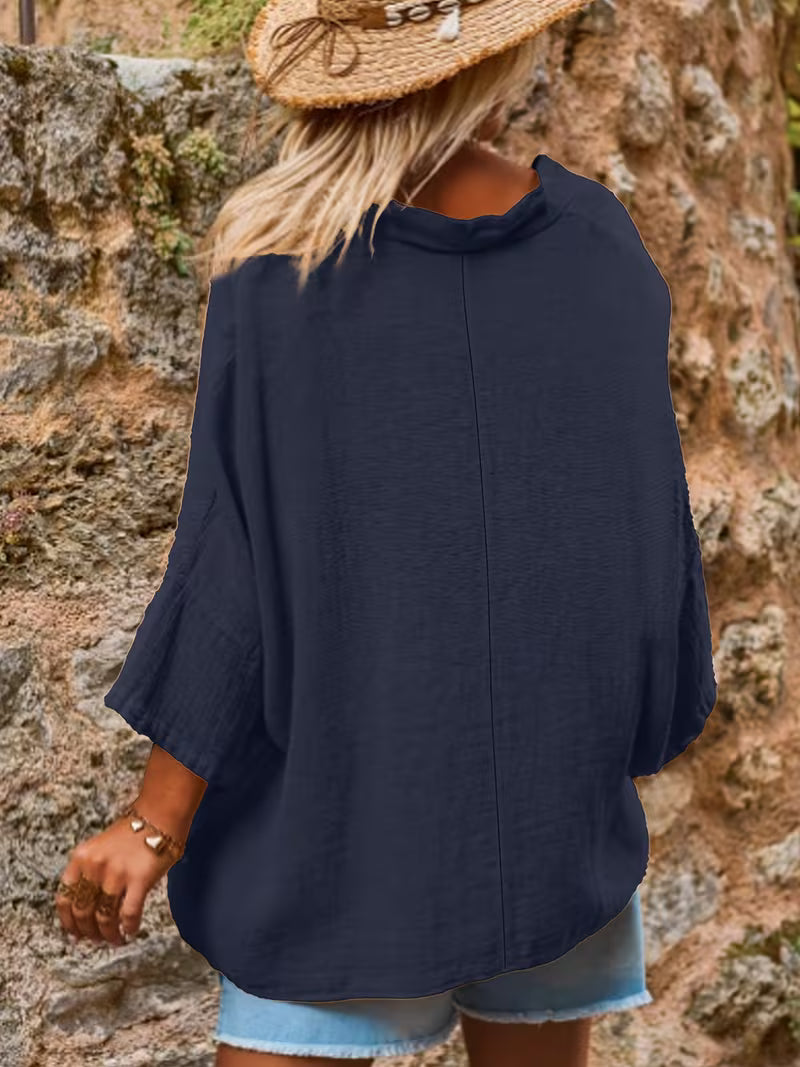 Lelina - V-neck Batwing Sleeve Top