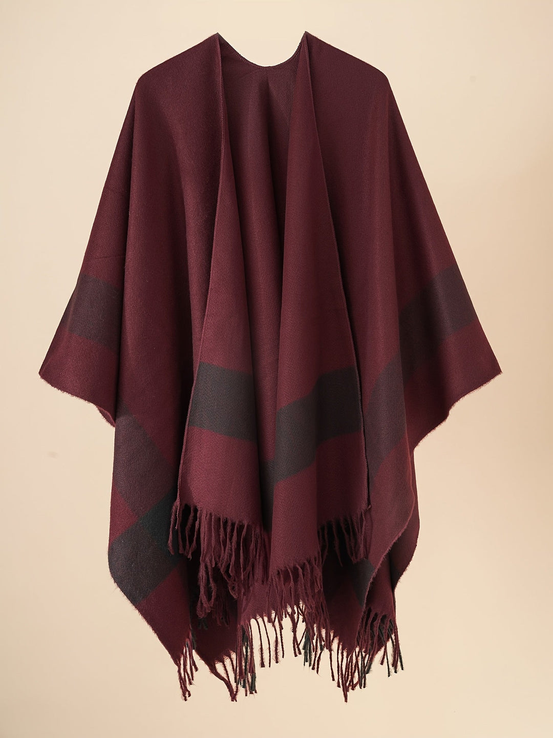 Lirelle - Geometric Pattern Fringed Poncho Shawl Wrap