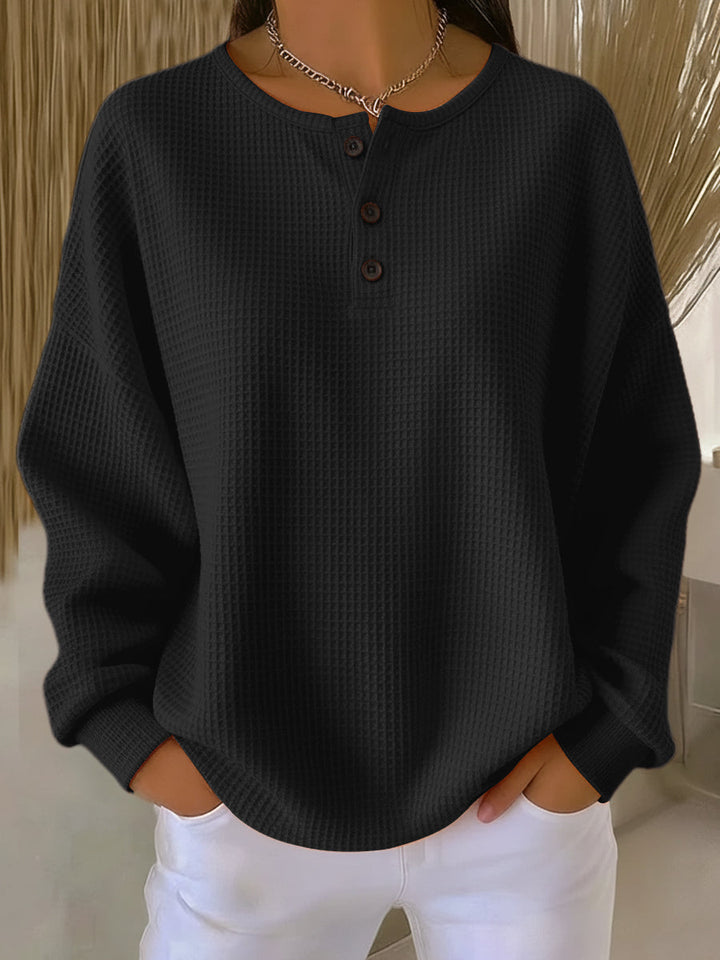 Lianetta - Waffle-Knit Henley Sweatshirt