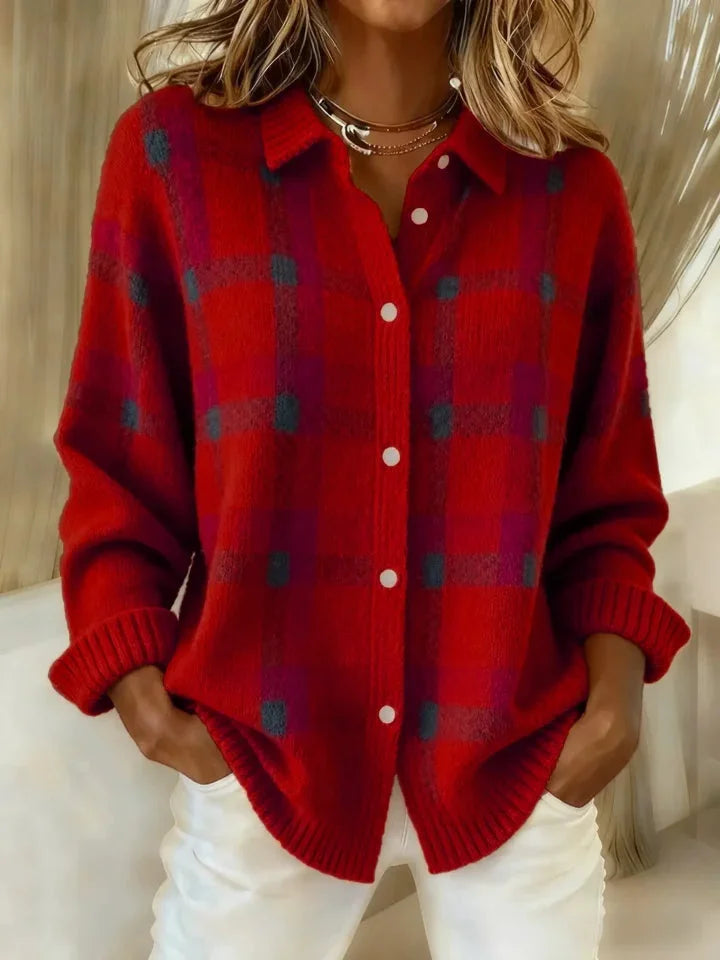 Anny - Casual Plaid Knitted Button-Up Sweater
