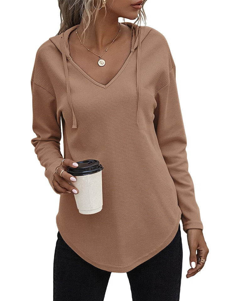 Laurette - Long Sleeve V Neck Hoodie