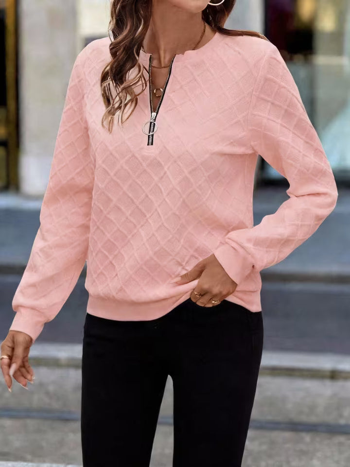 Juliet - Long Sleeve Textured Zip Neck Sweatshirt