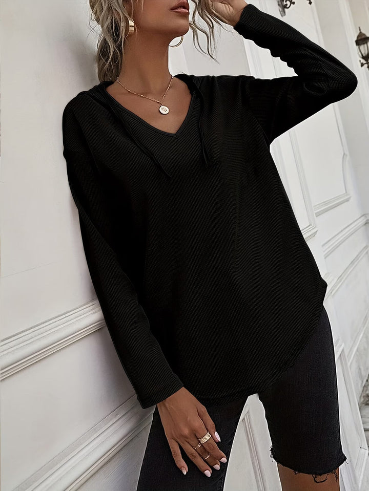 Laurette - Long Sleeve V Neck Hoodie