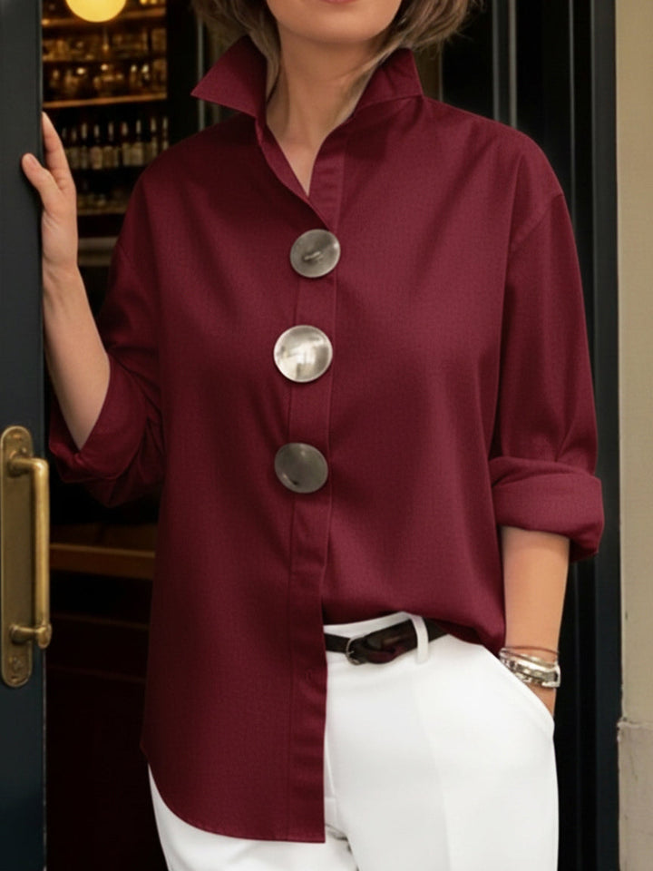 Lyyn - High-Neck Blouse With Bold Buttons