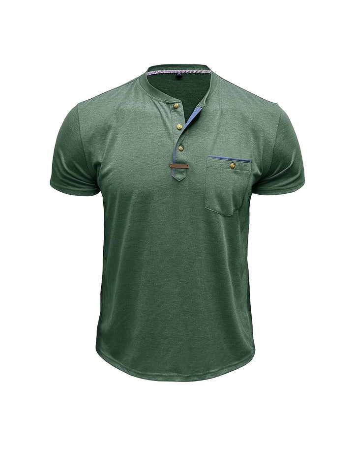 Saxon - Elegant Round Neck T Shirt With Pocket