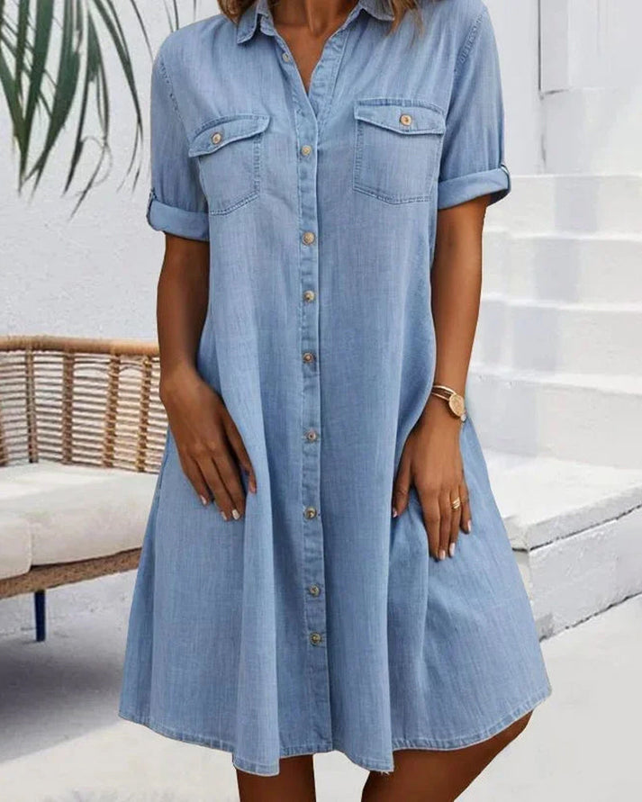 Sveta - Short Sleeve Button Denim Dress