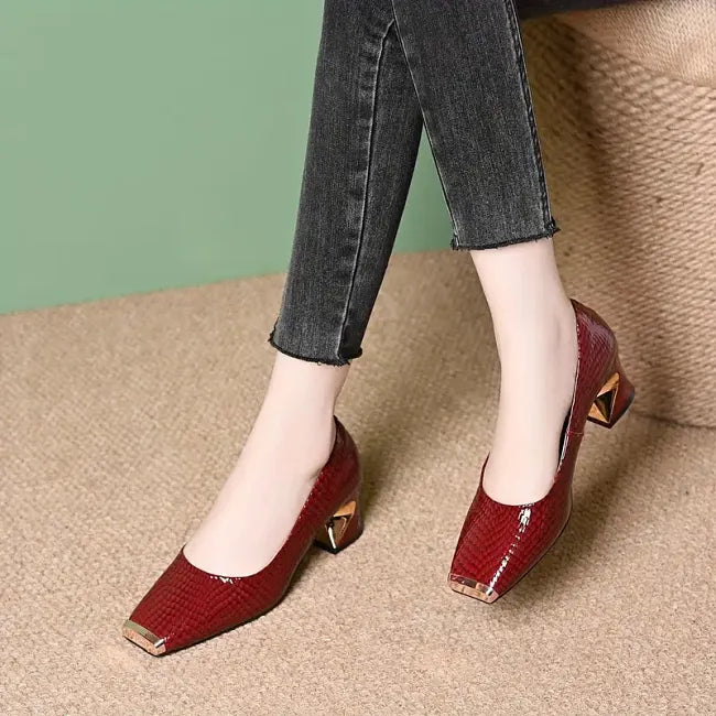 Saskiya - Snakeskin Pattern Pumps With Chunky Heel