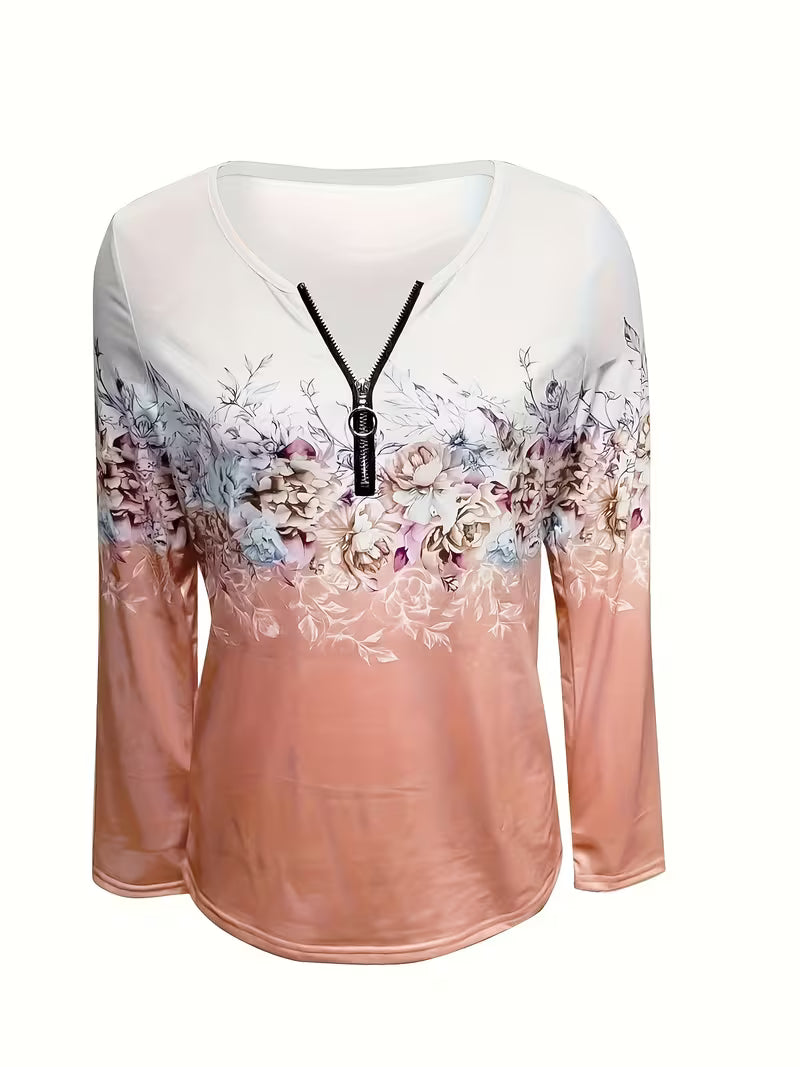 Saskette - Elegant Floral Graphic Print Top