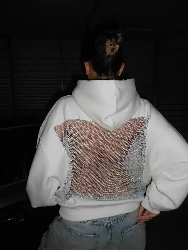 Yasmina - Backless Mesh Glitter Hoodie