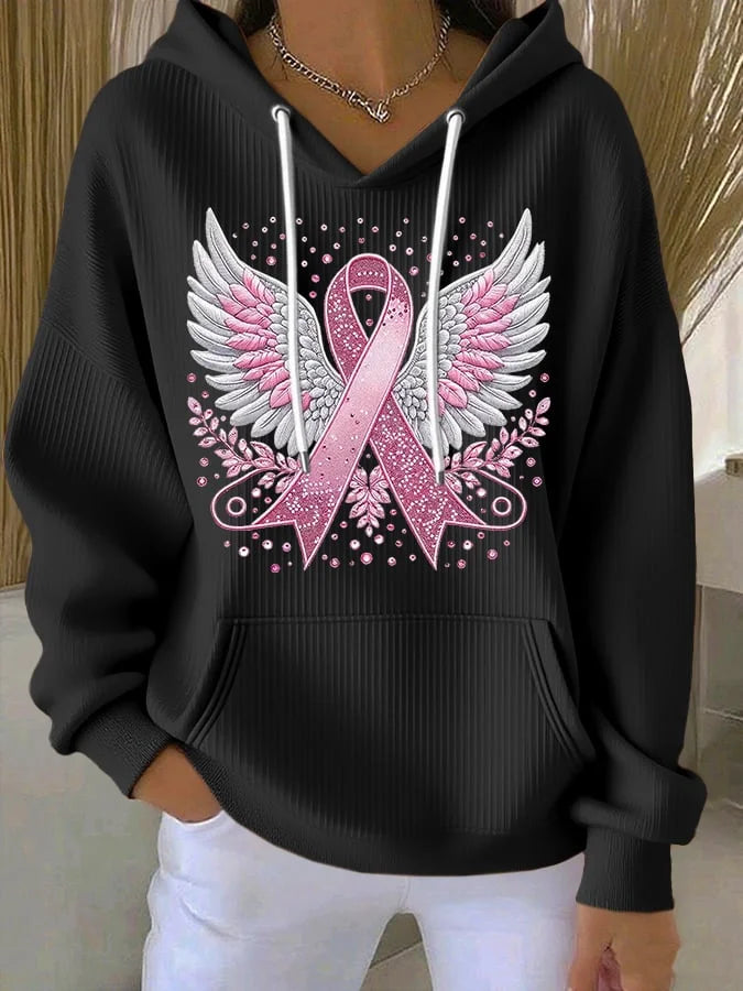 Vittorina - Casual Ribbon Wings Print Hoodie