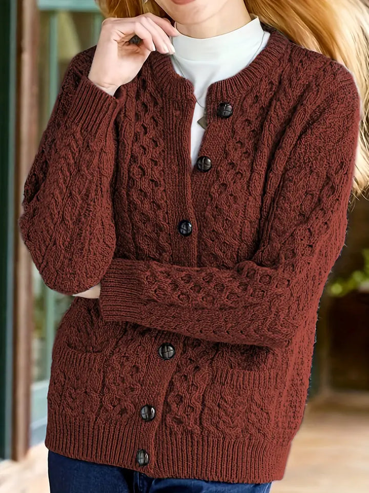Avery - Cable Knit Button-Up Cardigan