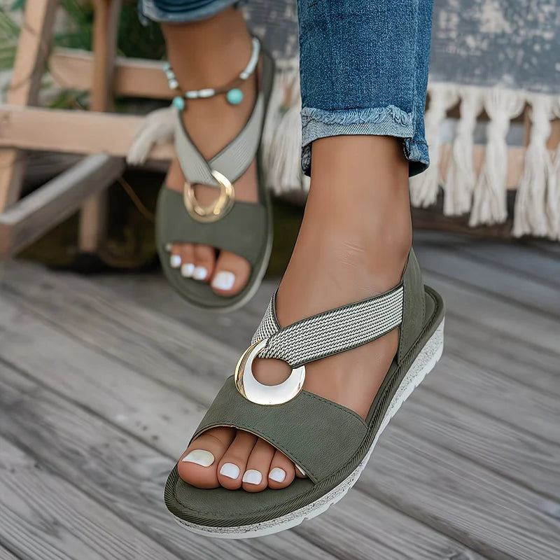 Marlenia - Flat Sandals With Metal Buckle