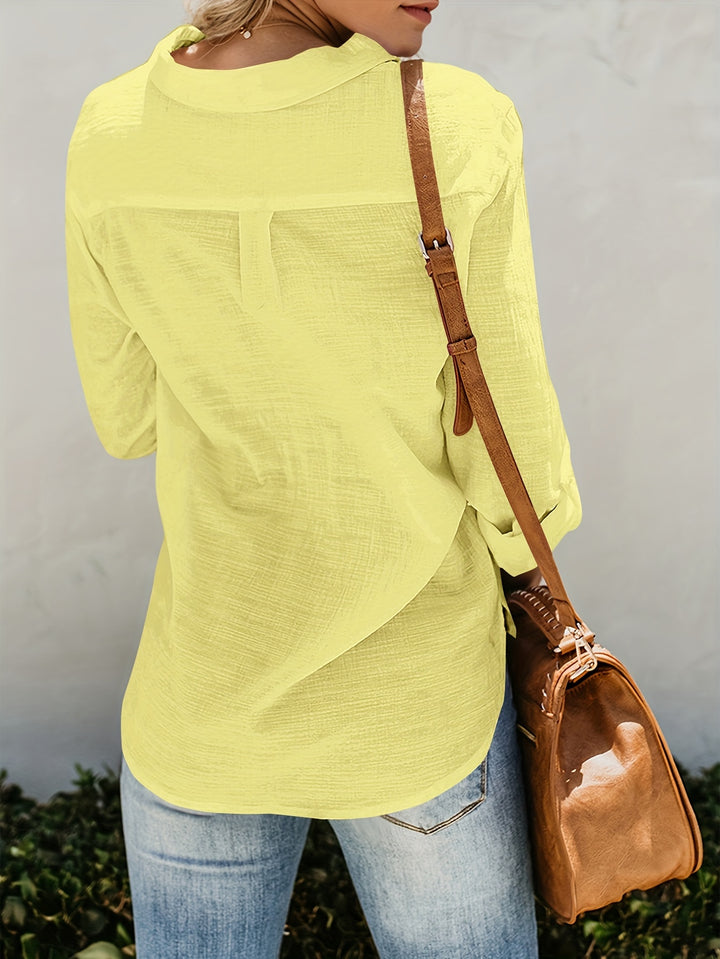 Priscilla - Long Sleeve V-Neck Blouse With Button Front