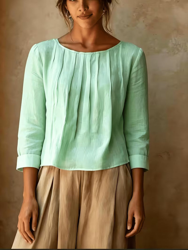 Gelina - Round Neck Blouse With Front Pleats