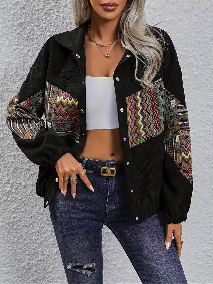 Amalenine - Jacket with Multicolor Geometric Patchwork and Lapels