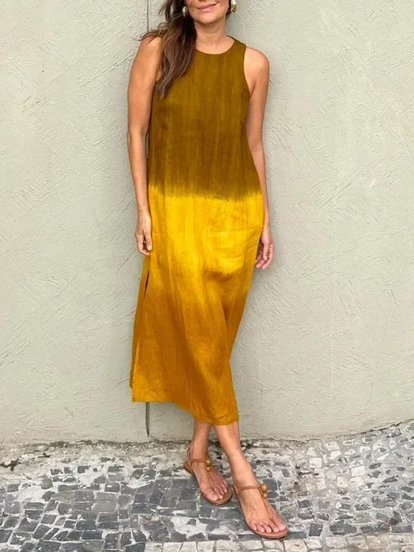 Melisa - Round Neck Cotton And Linen Dress