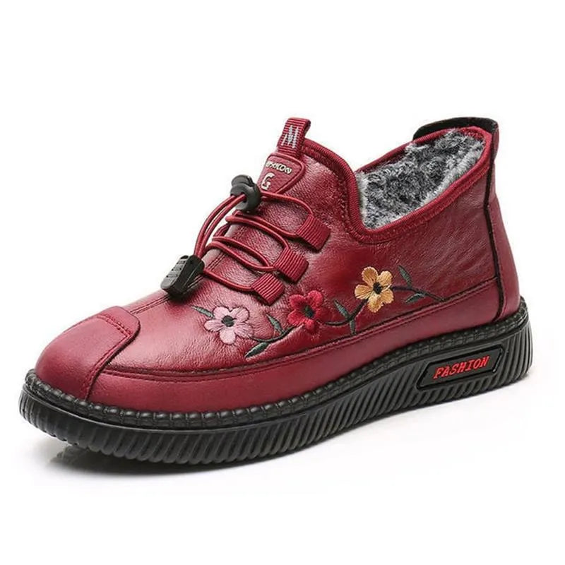 Kalisisa - Fur Lined Floral Embroidered Ankle Boots