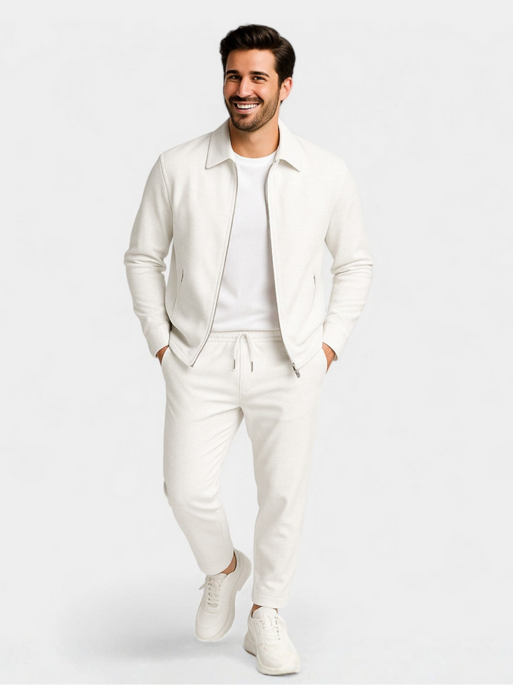 Rosaina - Textured Zip-up Jacket And Drawstring Pants Set