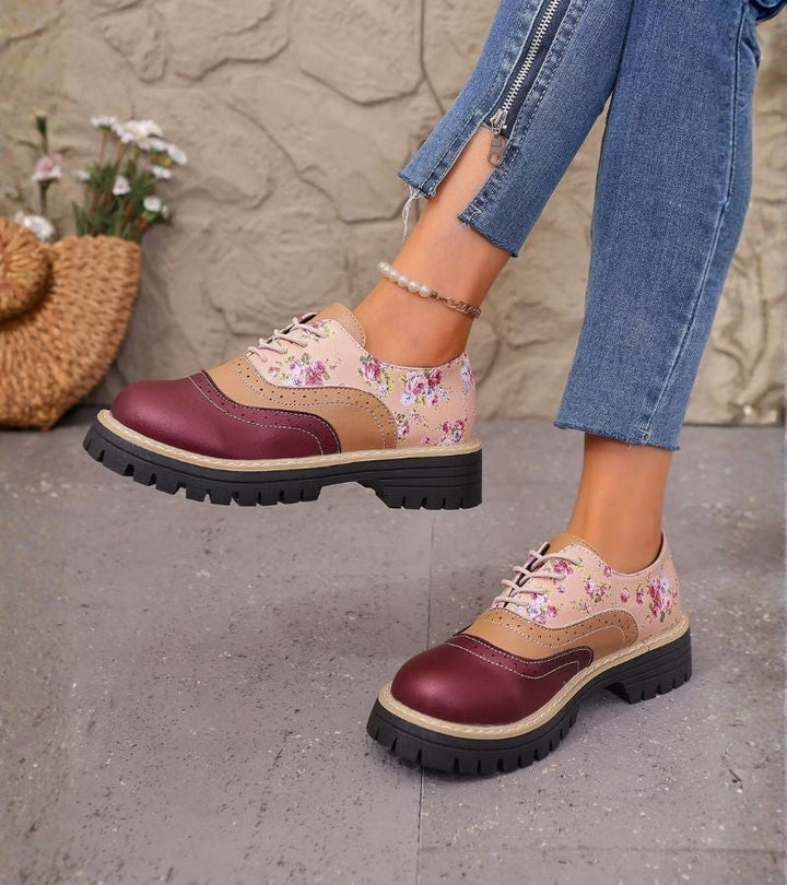 Rheaoova - Floral Oxford Shoes With Chunky Lug Sole