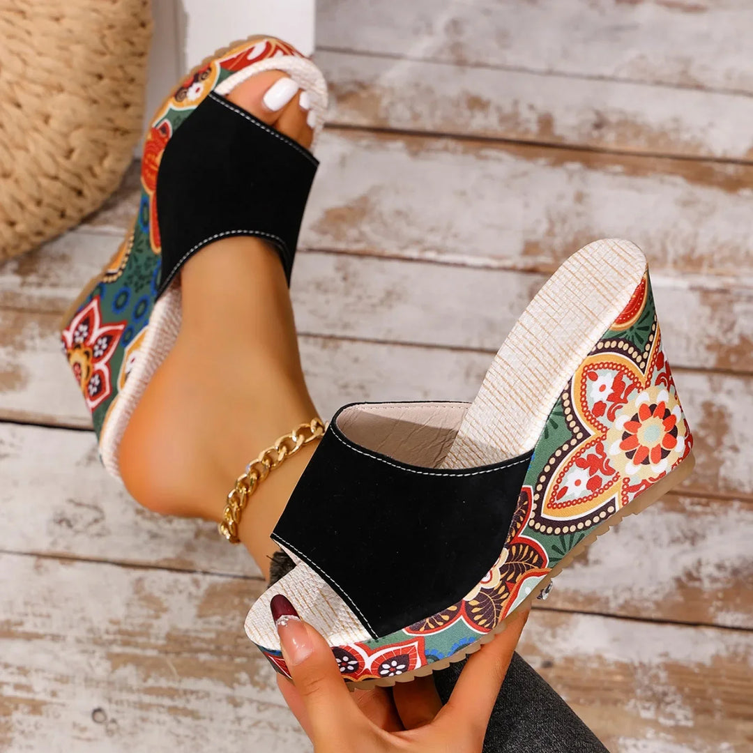 Laerke - Floral Print Wedge Sandal