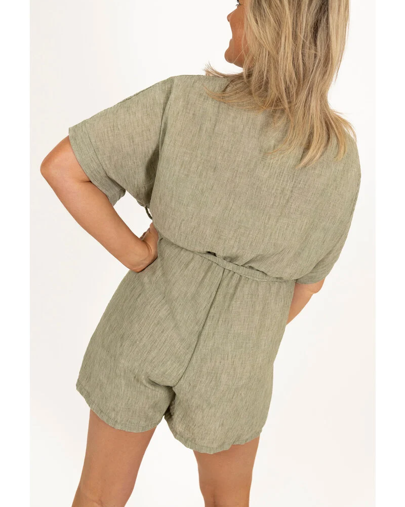 Lerusik - Linen Short Sleeve Playsuit