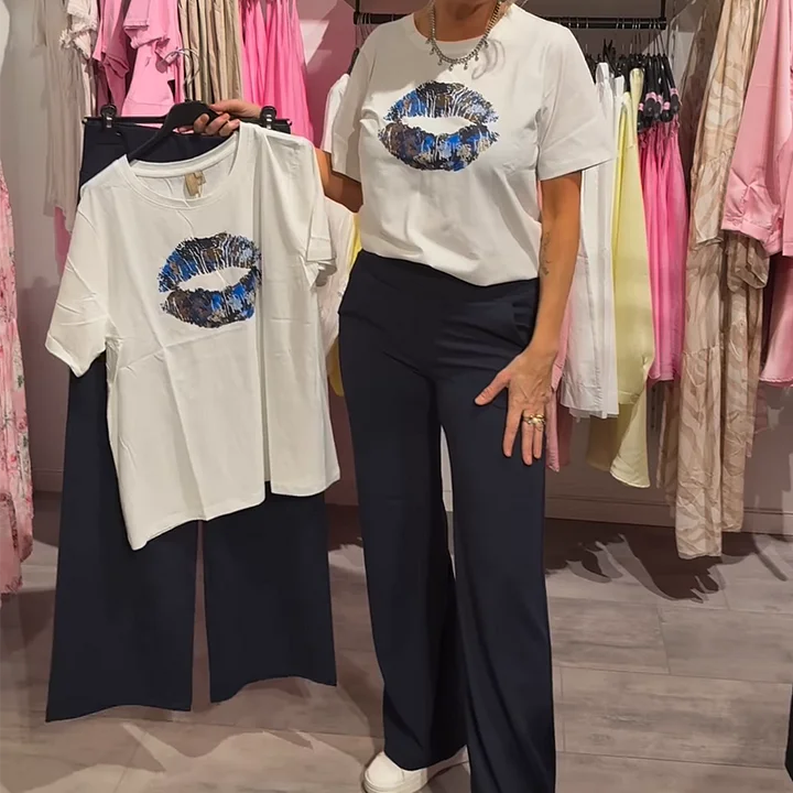 Lynnia - Printed Top And Pants Set