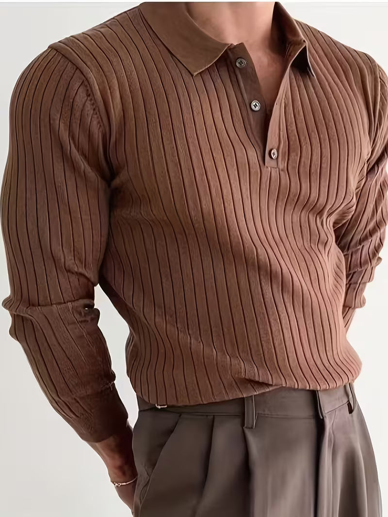 Laurian - Elegant Ribbed Knit Polo Sweater
