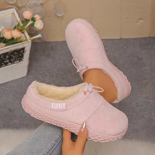 Elenora - Faux Suede Fleece Lined Drawstring Slip-On Shoes