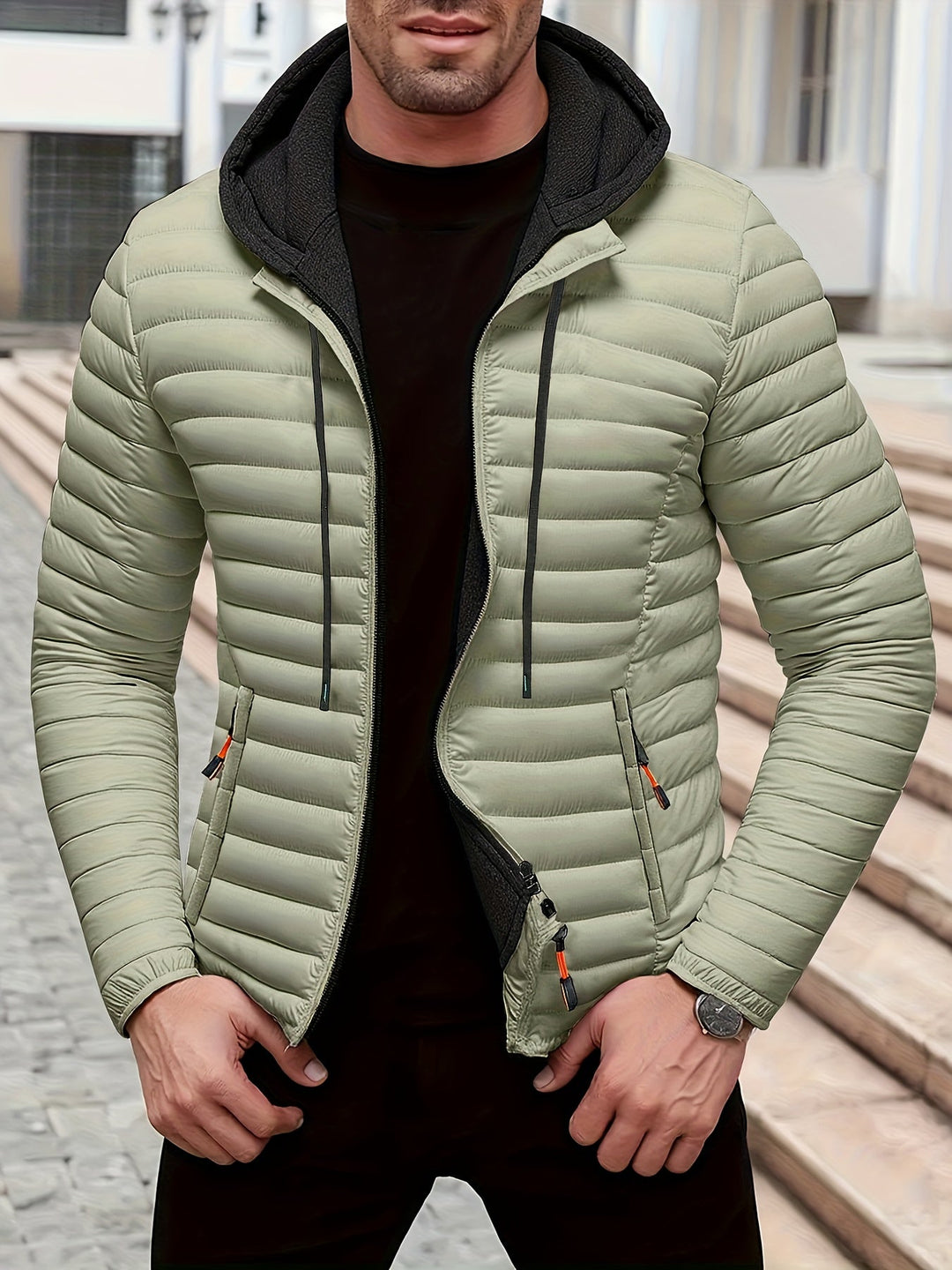 Dielmar - Quilted Hooded Jacket With Front Zipper