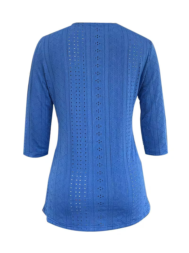 Svevelle - Contrast Lace Button Decor Top