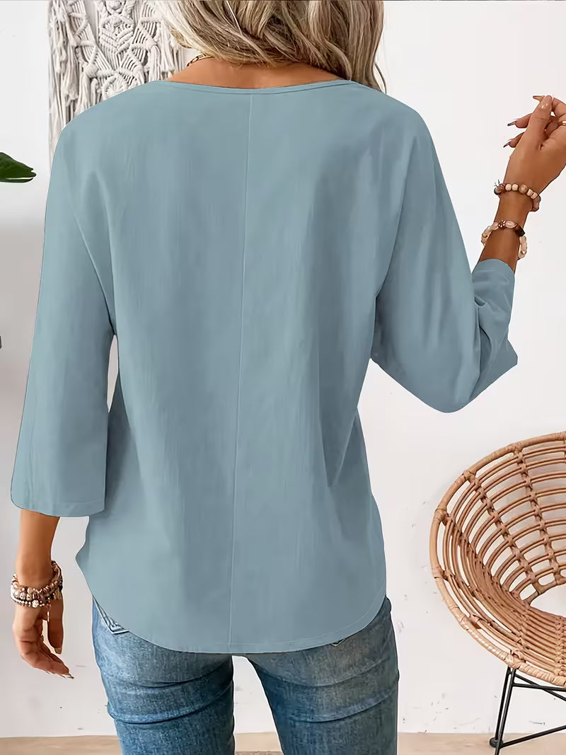 Soleelis - Floral Print Roll-Tab Sleeve Loose Top