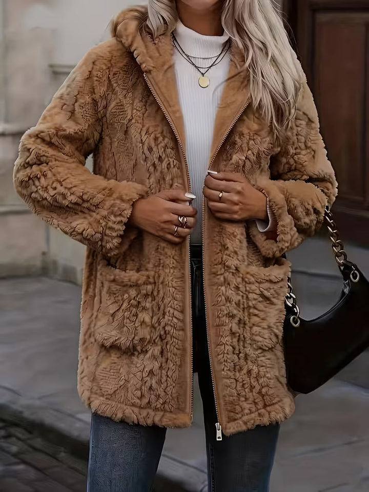 Zanea - Double Sided Plush Zip-Up Hooded Cardigan