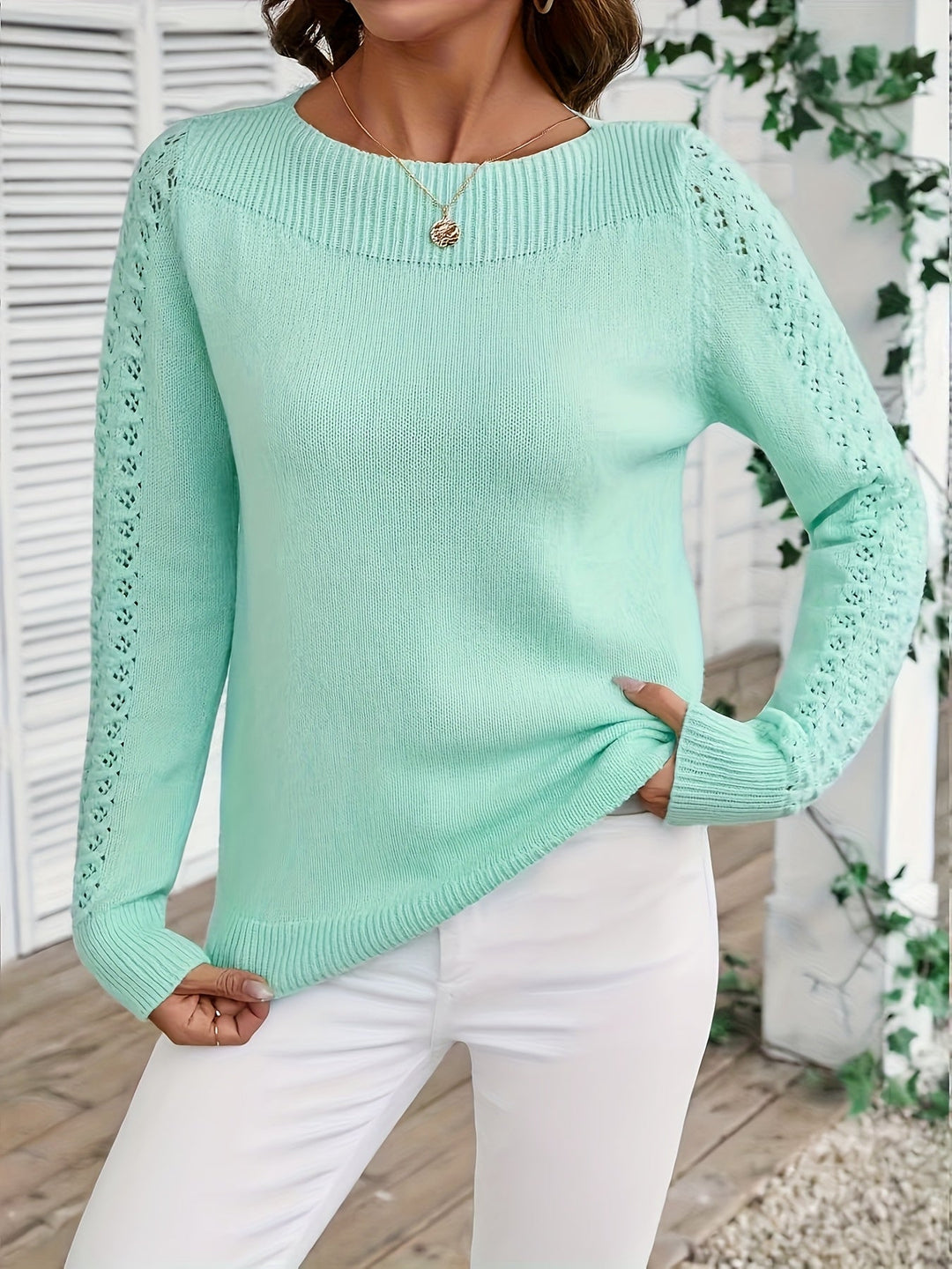 Pauliina - Casual Long Sleeve Hollow Sweater