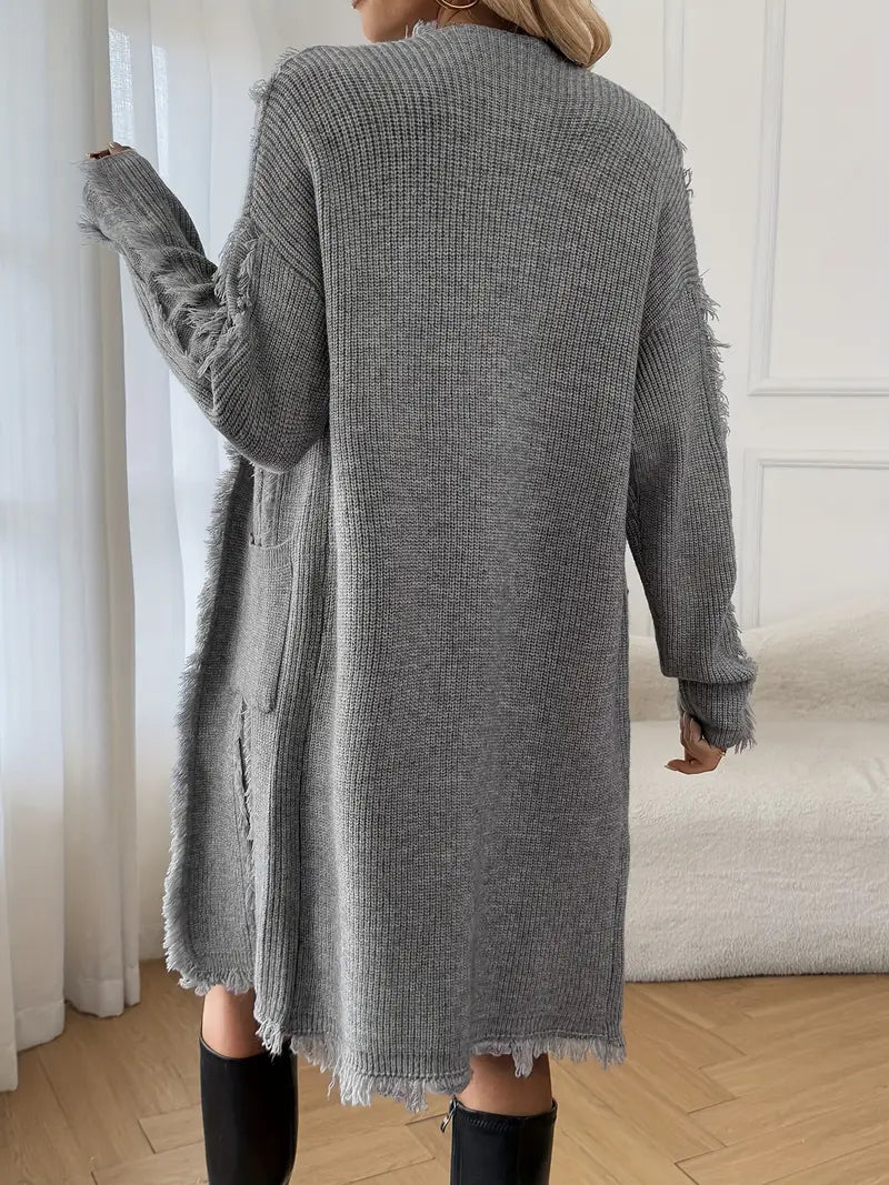 Ramziya - Elegant Long Tassel Cardigan With Pocket