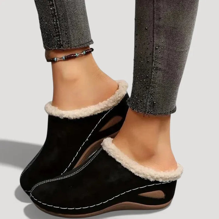 Achly - Plush Denim Platform Slippers