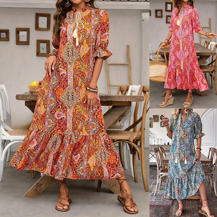 Aniy - Floral Summer Dress With a V-Neck
