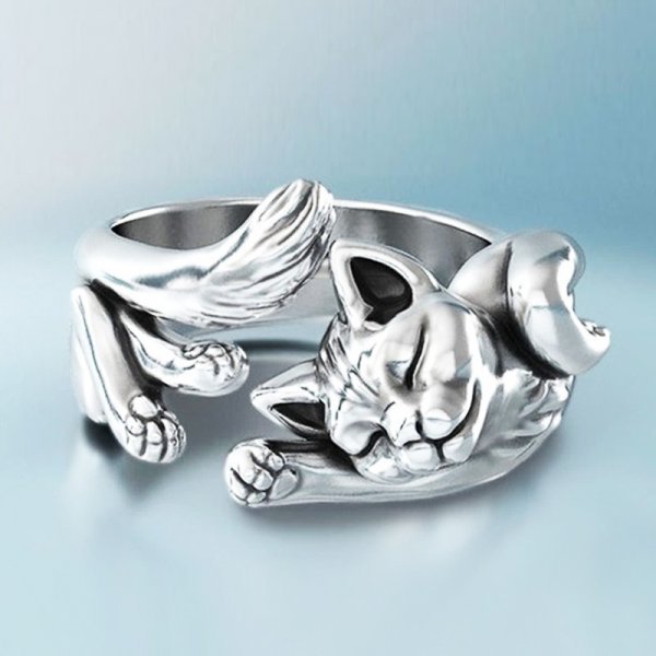 CatCharm - Vintage Silver Cat Ring