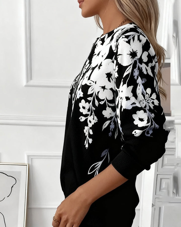 Eliselle - Printed Half-Zip Sweatshirt with Collar
