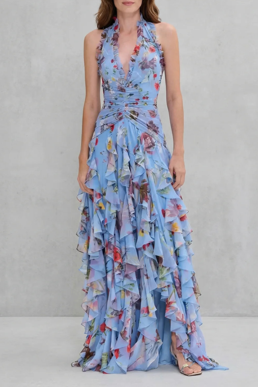 Eliora - Floral Cascade Halter Maxi Dress