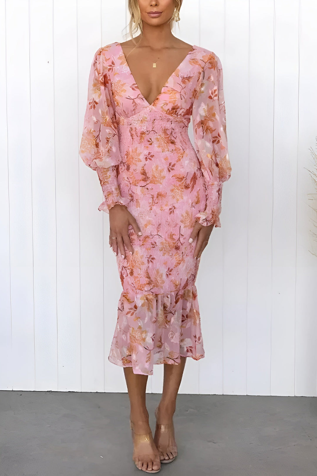 Nayra - Elegant V Neck Floaral Dress