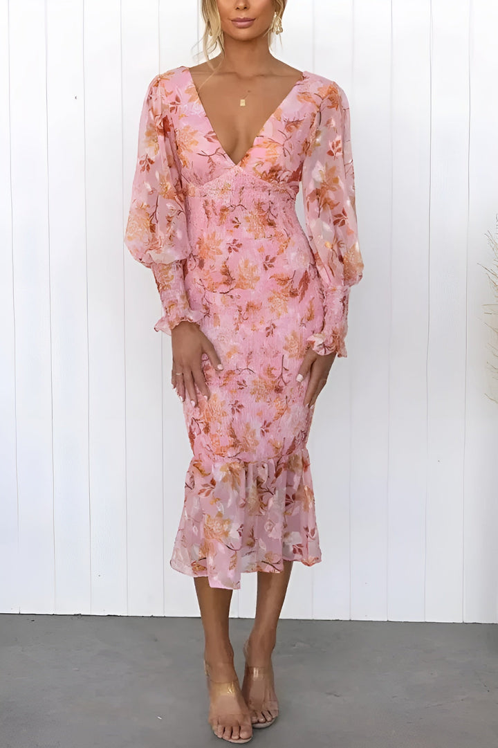 Nayra - Elegant V Neck Floaral Dress