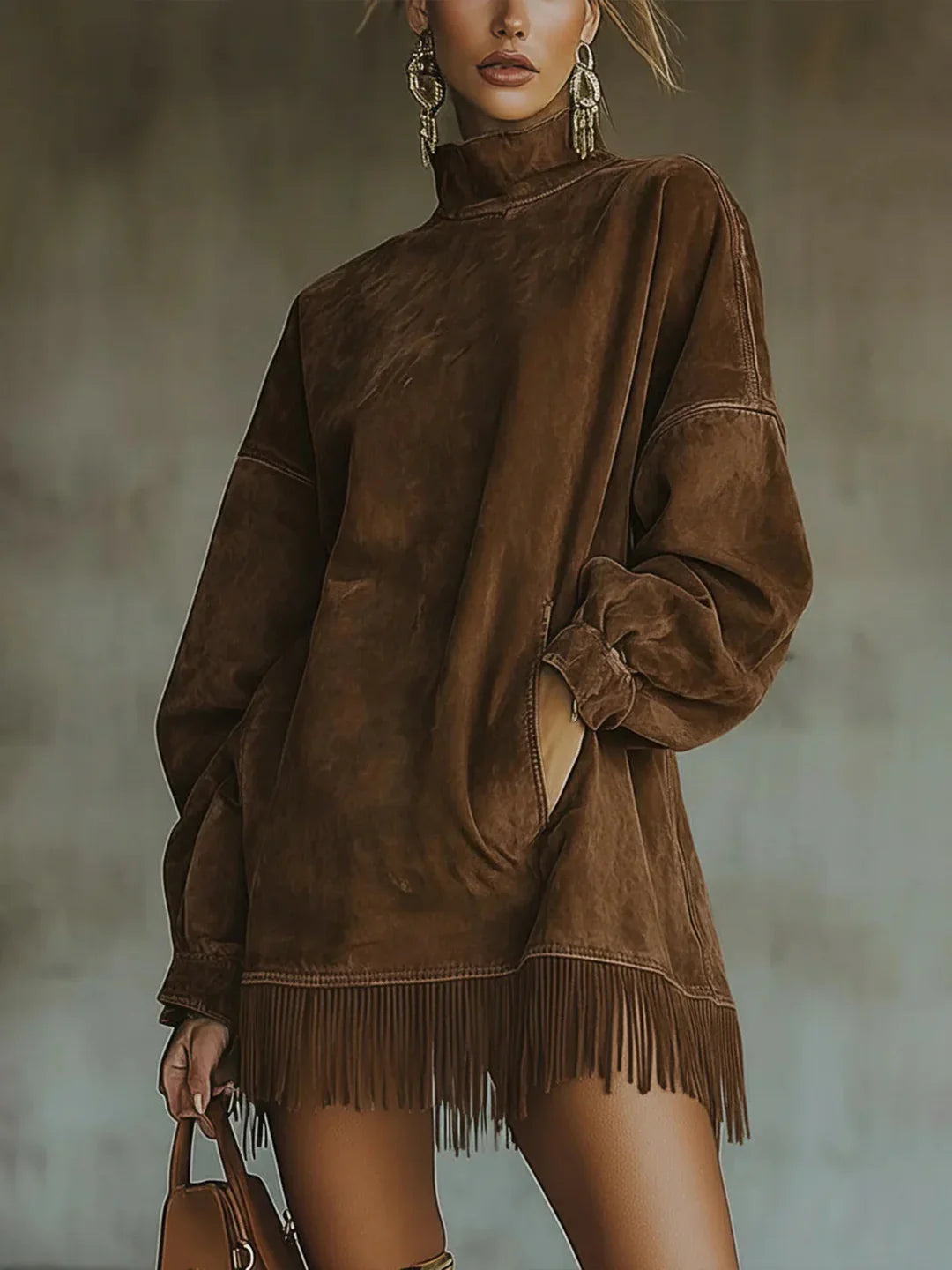 Syanna - Elegant Long Sleeve Fringe Dress