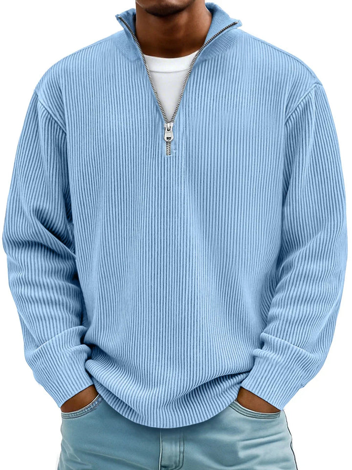 Dimitar - Ribbed Long-Sleeve Quarter-Zip Pullover Sweater