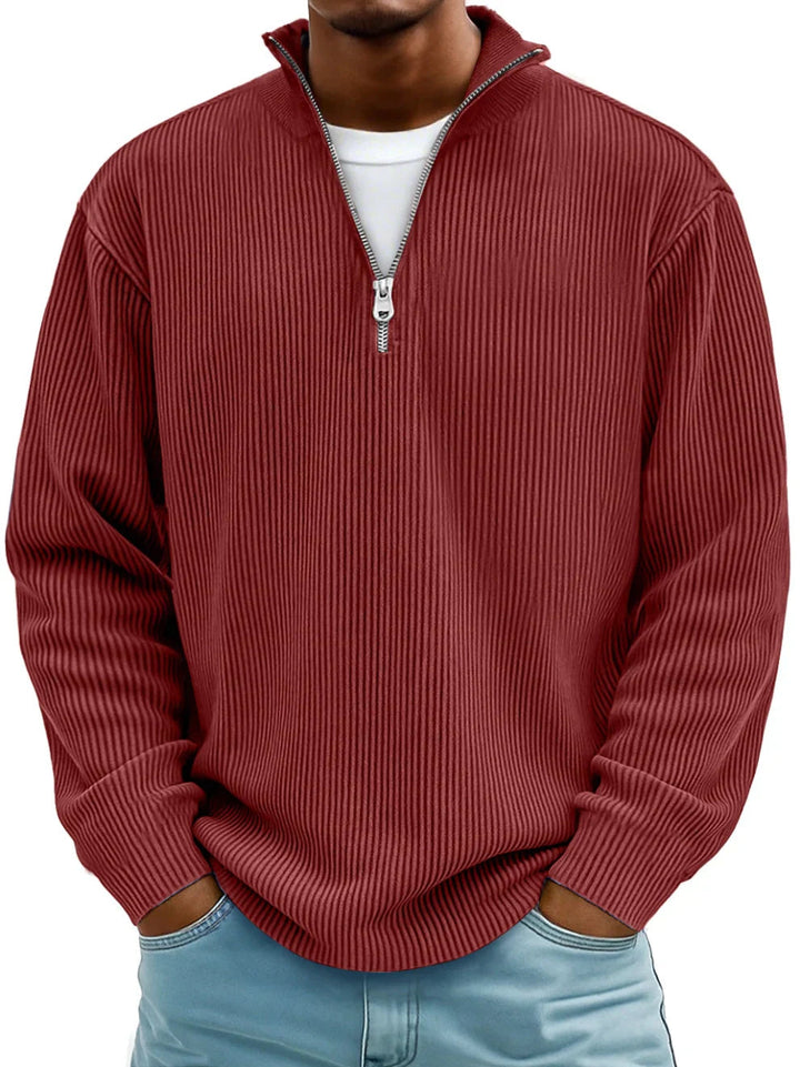 Osrelan - Ribbed Long-Sleeve Quarter-Zip Pullover Sweater