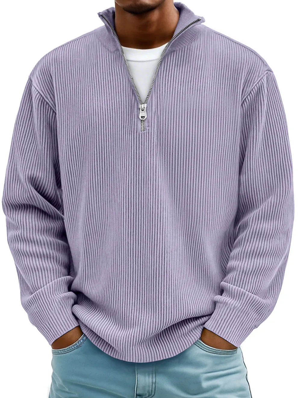 Dimitar - Ribbed Long-Sleeve Quarter-Zip Pullover Sweater