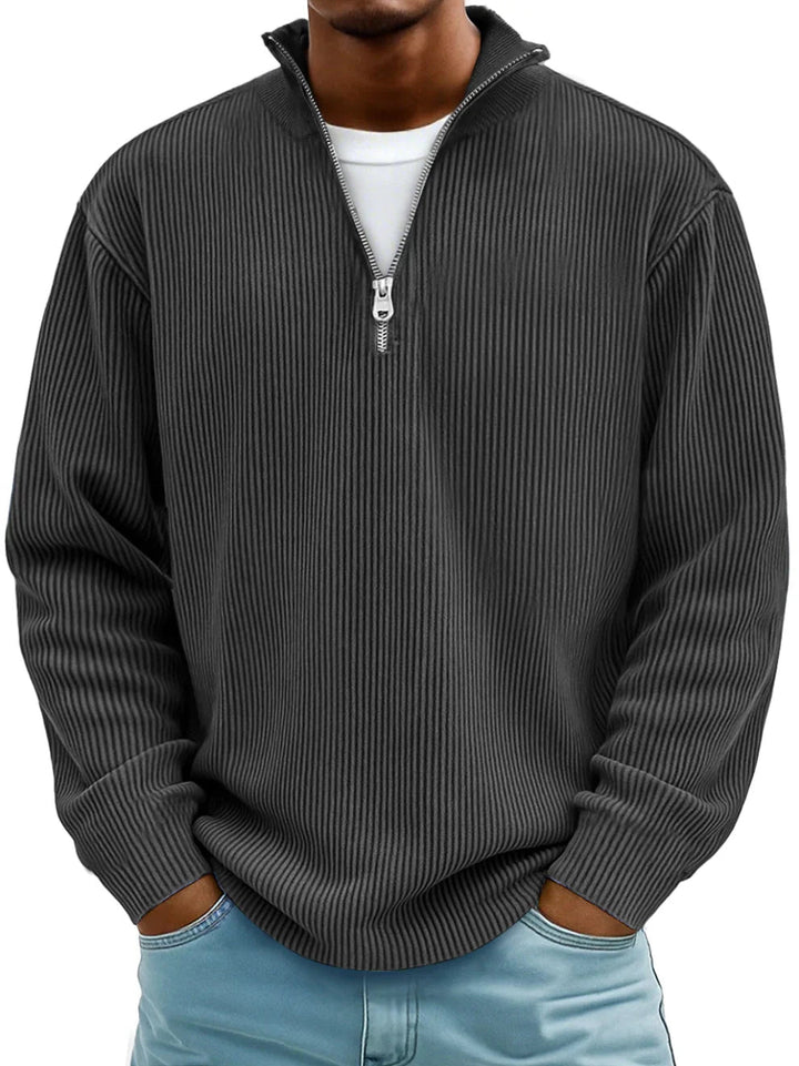 Dimitar - Ribbed Long-Sleeve Quarter-Zip Pullover Sweater