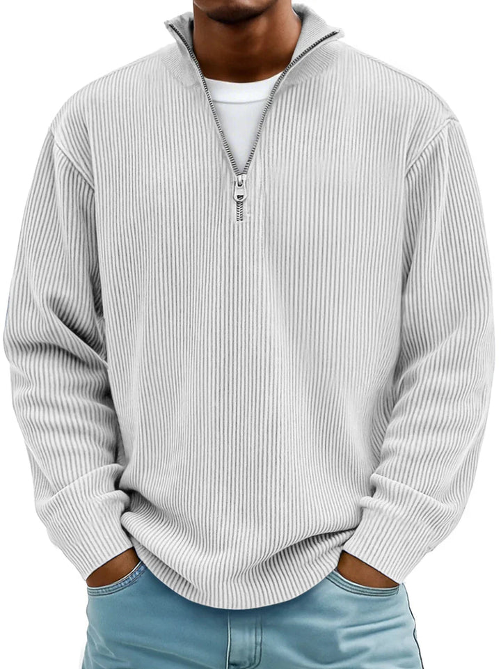 Dimitar - Ribbed Long-Sleeve Quarter-Zip Pullover Sweater