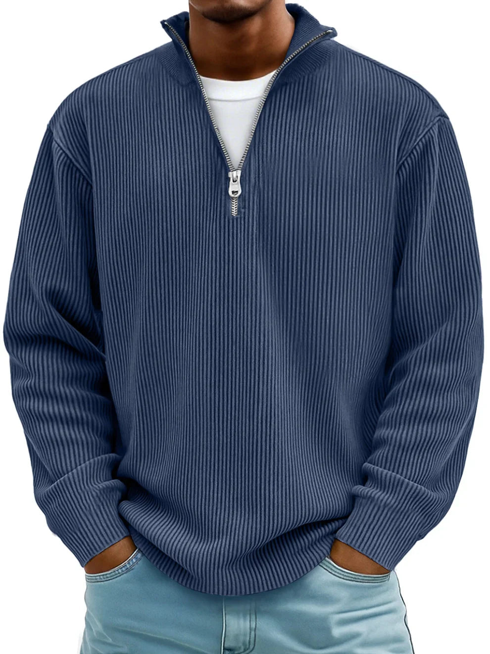 Dimitar - Ribbed Long-Sleeve Quarter-Zip Pullover Sweater